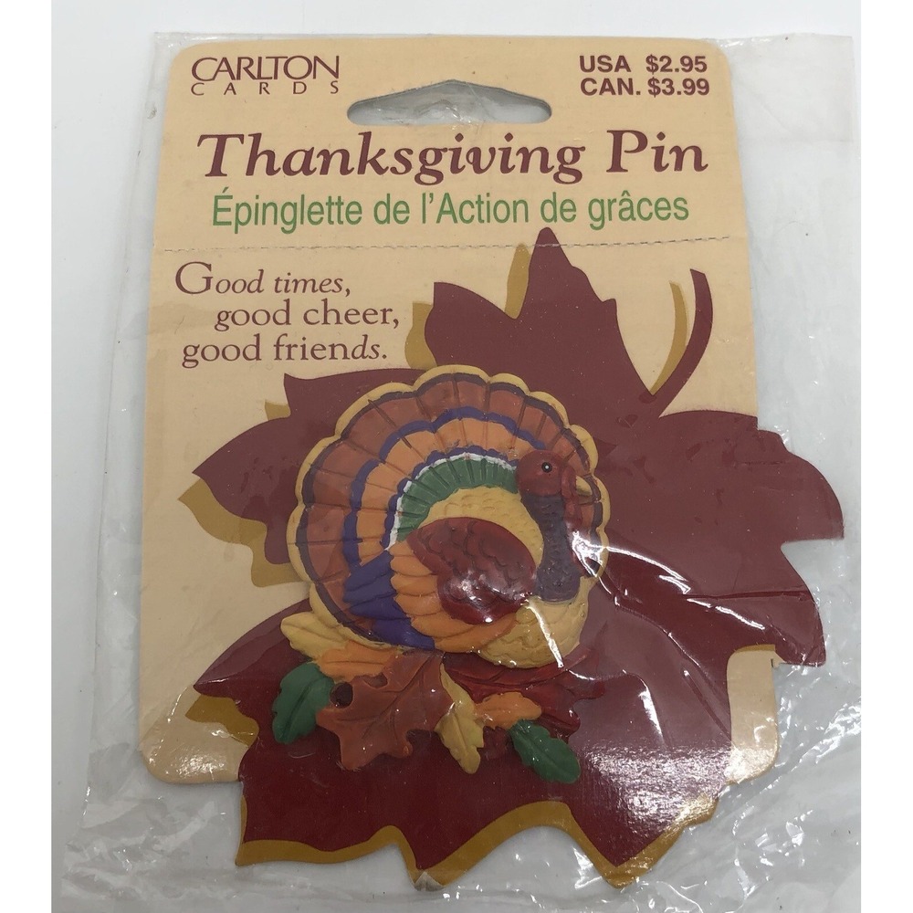 Vintage Thanksgiving Tom Turkey Pin Brooch Plastic Fall Festive Autumn, NEW‎